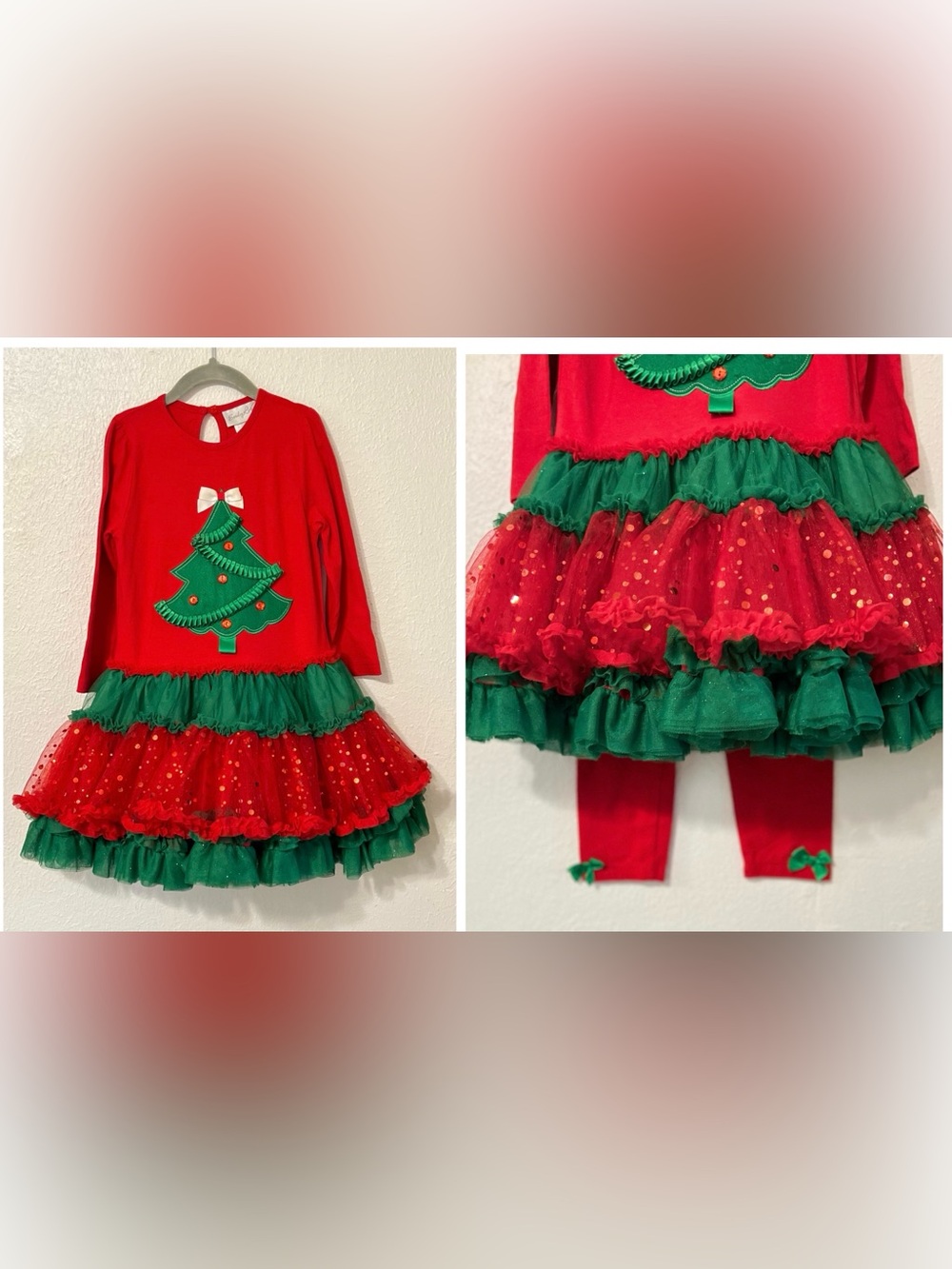 Emily Rose Red and Green Christmas Tree Tutu Dress for Kids 2 Piece Set Party